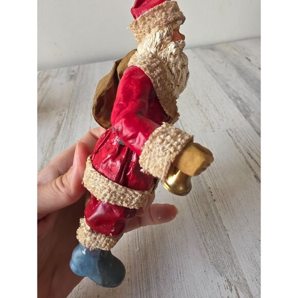 Vintage Santa paper mache bag Bell figurine Xmas decor - Picture 6 of 9